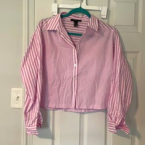 Lilac stripe button up crop NWOT